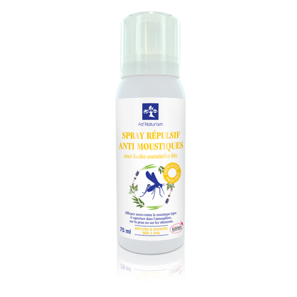 Spray anti-moustiques formulé avec des actifs reconnus pour leur efficacité répulsive.